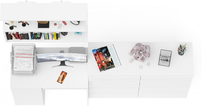 Мори компьютерный стол МС-1 левый + Комод МК1200.8 + Полка 900, белый