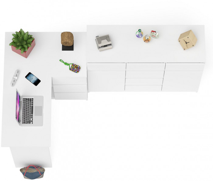 Мори компьютерный стол МС-16 правый + Комод МК1200.4, белый