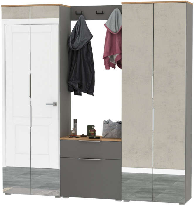 Октава Прихожая 26, серый графит/дуб крафт золотой/фасады МДФ серый графит