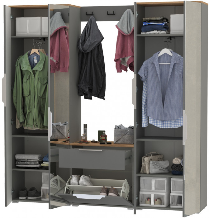 Октава Прихожая 26, серый графит/дуб крафт золотой/фасады МДФ серый графит