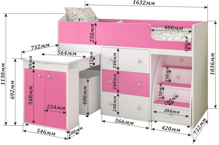 Кровать-чердак Малыш 70х160 (орех / беж)