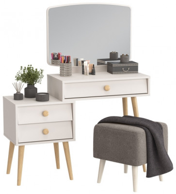 Афина Спальня 4-25901М1к.с. Трюмо + Банкетка 6-5133ТКВсерый Куби, цвет кашемир серый/ткань серая, ШхГхВ 105х38,6х129 + 41х41х45 см., универс. сб.