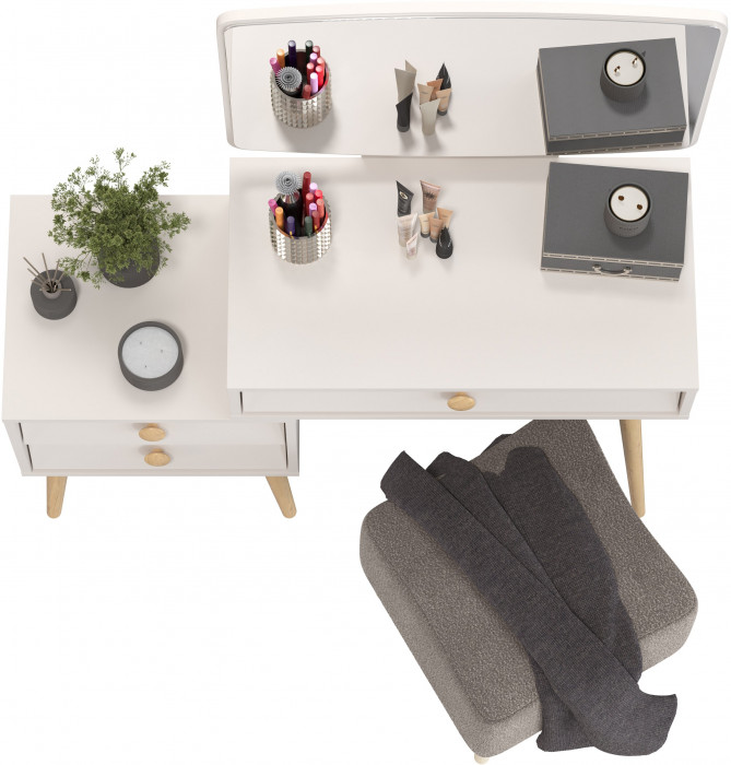 Афина Спальня 4-25901М1к.с. Трюмо + Банкетка 6-5133ТКВсерый Куби, цвет кашемир серый/ткань серая, ШхГхВ 105х38,6х129 + 41х41х45 см., универс. сб.