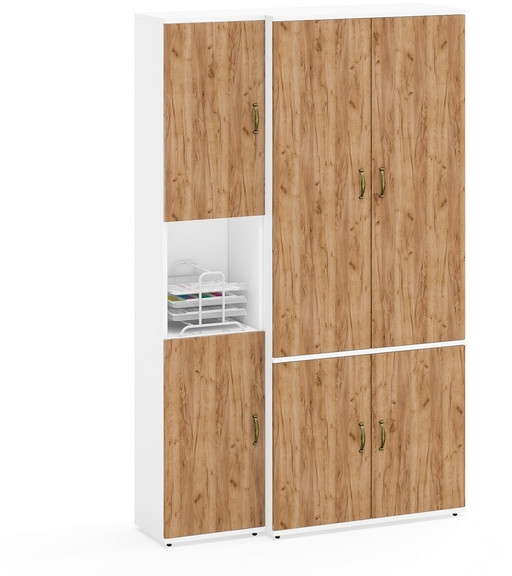 Лидер-8 Модуль Пенал + Шкаф МД 20Б, цвет белый шагрень/крафт золото, ШхГхВ 120х37,5х190 см., НЕ универсальная сборка