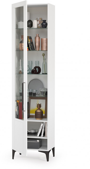 Валенсия Гостиная 13.218 Шкаф-пенал, ЛДСП белый шагрень/МДФ белый шагрень