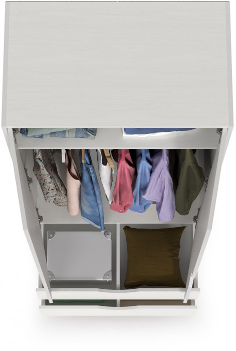 КР100 Уна 13.327 Шкаф для одежды, цвет белый(структура Поры дерева), ШхГхВ 83,8х49,7х205,3 см., два выдвижных ящика