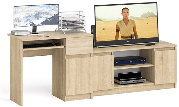 Мори компьютерный стол МС-1 правый + Тумба МТВ1200.1, дуб сонома