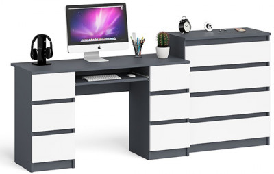 Мори компьютерный стол МС-2 + Комод МК800.4, графит/белый
