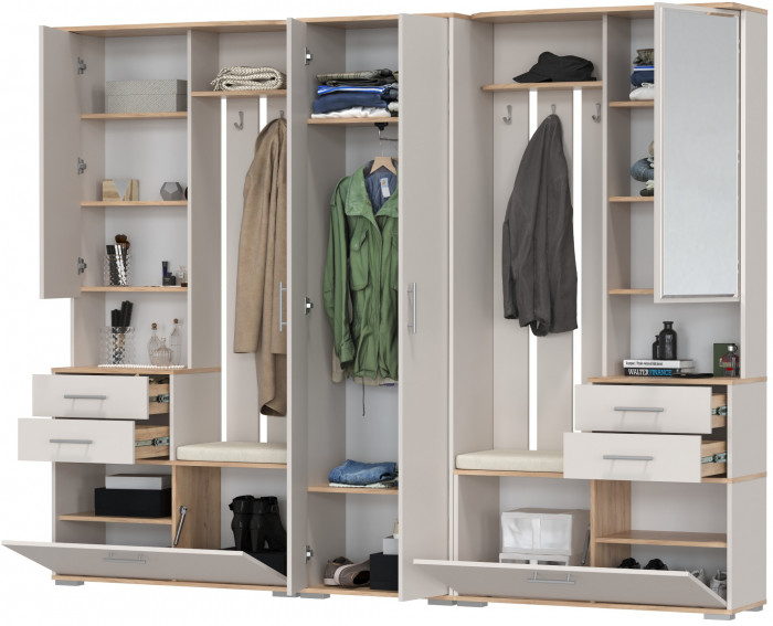 Прихожая Домино 3, дуб крафт золотой/кашемир серый