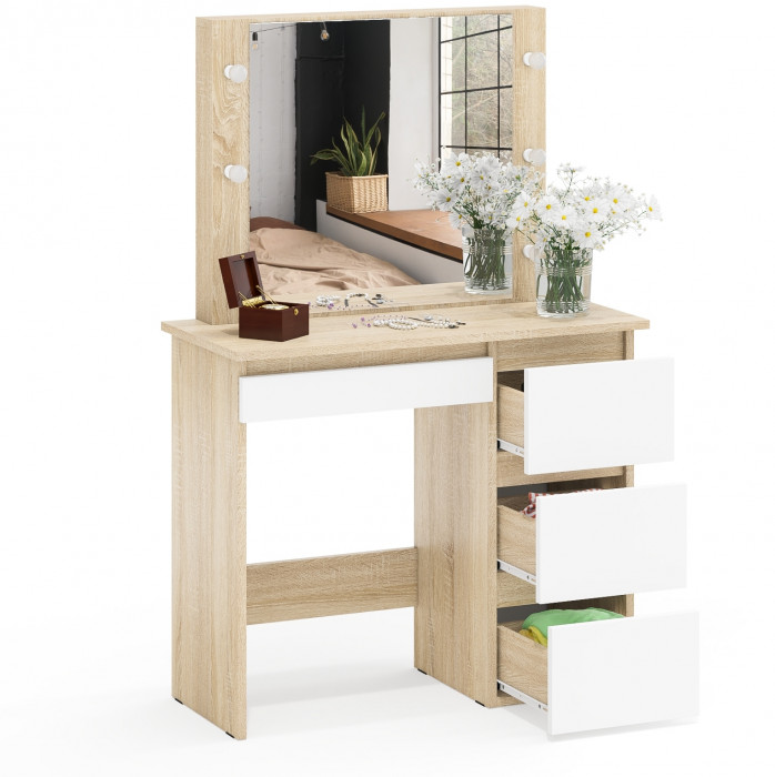 Стол косметический с подсветкой Сура, дуб сонома/белый