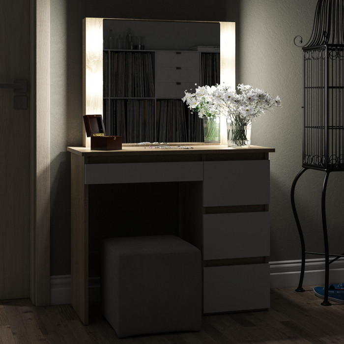 Стол косметический с подсветкой Сура, дуб сонома/белый