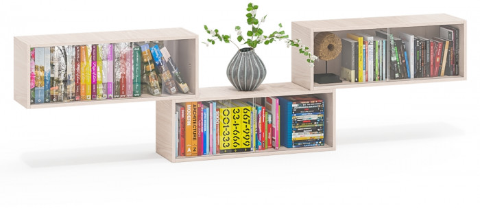 Три полки книжных С-МД-КН01, ясень шимо светлый
