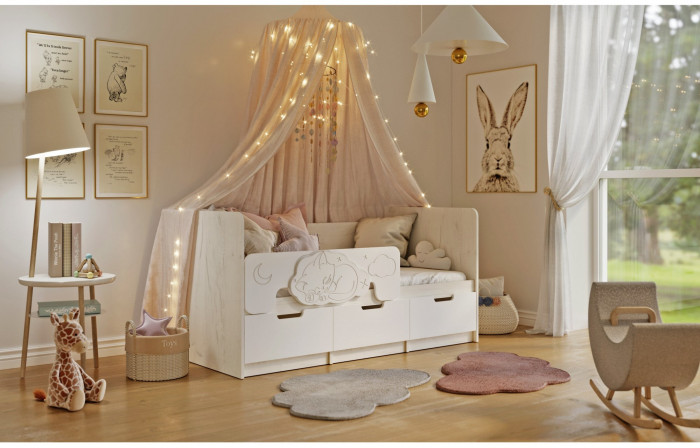 Юниор-4 Кровать 80х180 (Шарли пинк, Крафт белый)