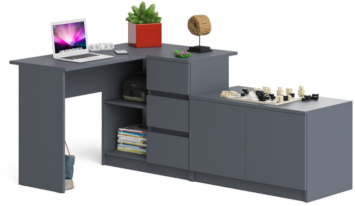 Мори компьютерный стол МС-16 правый + Тумба МА900.1, графит