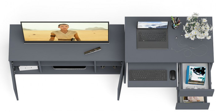 Мори компьютерный стол МС-6 правый + Тумба МТВ1200.1, графит