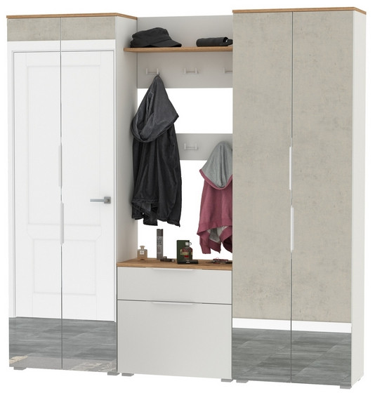 Октава Прихожая 27, белый шагрень/дуб крафт золотой/фасады МДФ белый шагрень