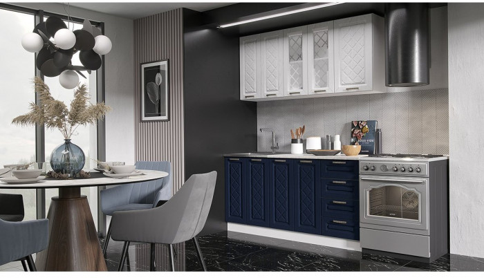 Кухня МДФ Агава 1600 (Акация белая / Аква, Белый)