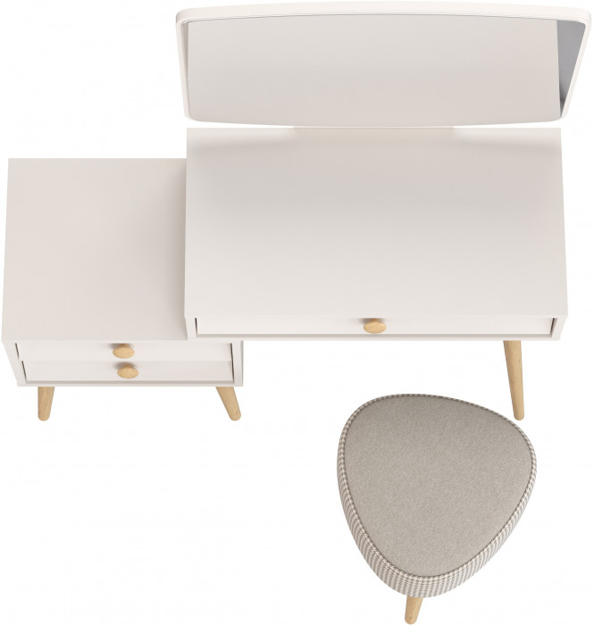 Афина Спальня 4-25901М1к.с. Трюмо + Банкетка 6-5134ТКбеж Ева, цвет кашемир серый/ткань бежевая, ШхГхВ 105х38,6х129 + 38х38х45 см., универс. сб.