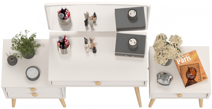 Афина Спальня Трюмо + Тумба прикроватная, цвет кашемир серый, ШхГхВ 105х38,6х129 + 45х37х45 см., универсальная сборка