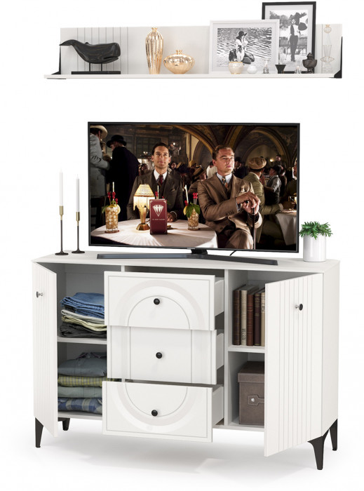 Валенсия Гостиная № 088, цвет ЛДСП белый шагрень/МДФ белый шагрень, ШхГхВ 133,2х38,4х205 см.