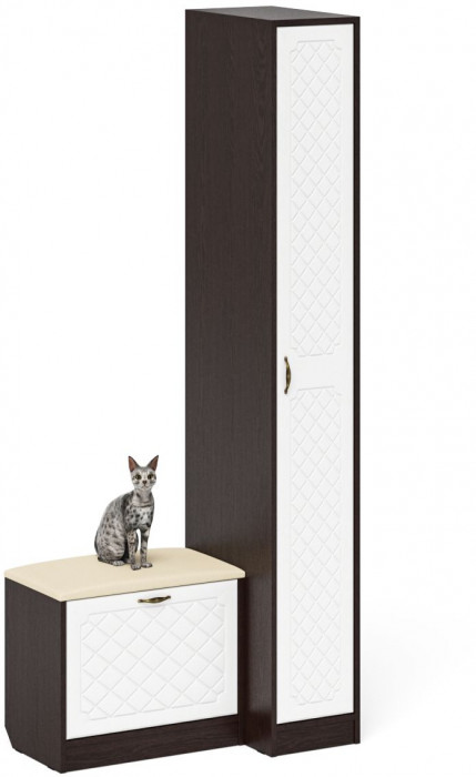 Прихожая П-6 Компоновка № 39, цвет венге/фасады МДФ белое дерево фрезеровка ромб, ШхГхВ 90х50х210 см., универсальная сборка