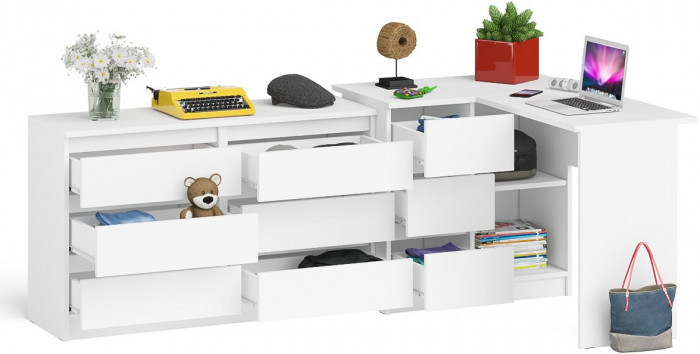 Мори компьютерный стол МС-16 левый + Комод МК1200.6, белый