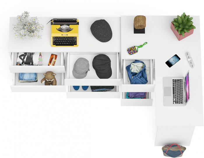 Мори компьютерный стол МС-16 левый + Комод МК1200.6, белый