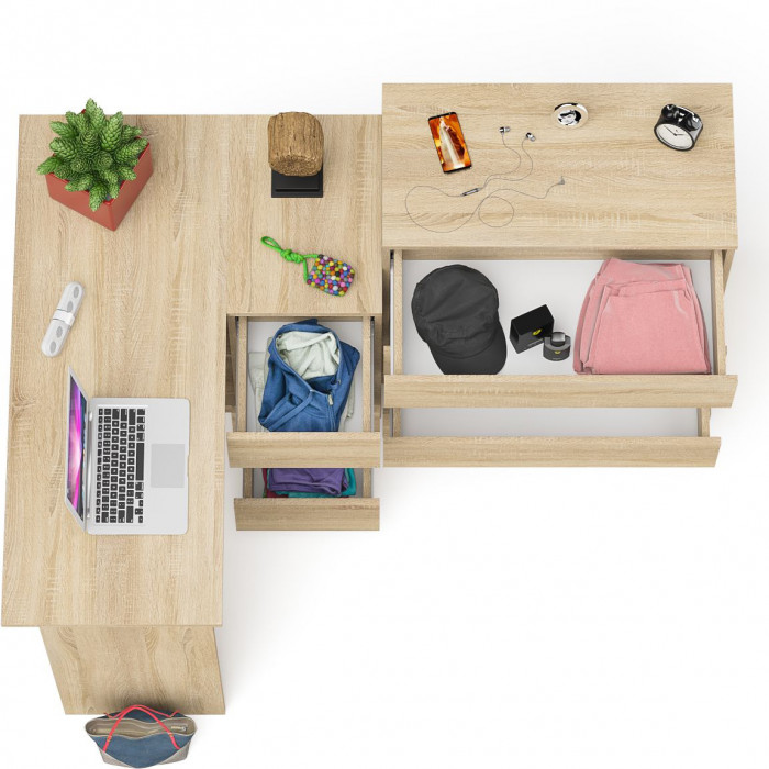 Мори Стол компьютерный МС-16 правый + Комод МК800.4, цвет дуб сонома, ШхГхВ 204,8х84,9х94 см., выдвижные ящики справа, НЕ универсальная сборка