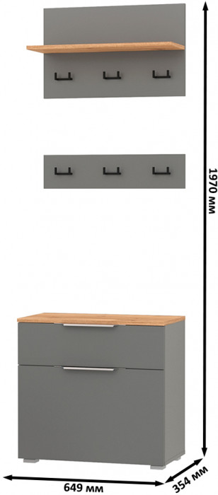 Октава 16.127 Тумба для обуви + 15.14.01 Вешалка + 15.14.02, серый графит/дуб крафт золотой/фасады МДФ серый графит
