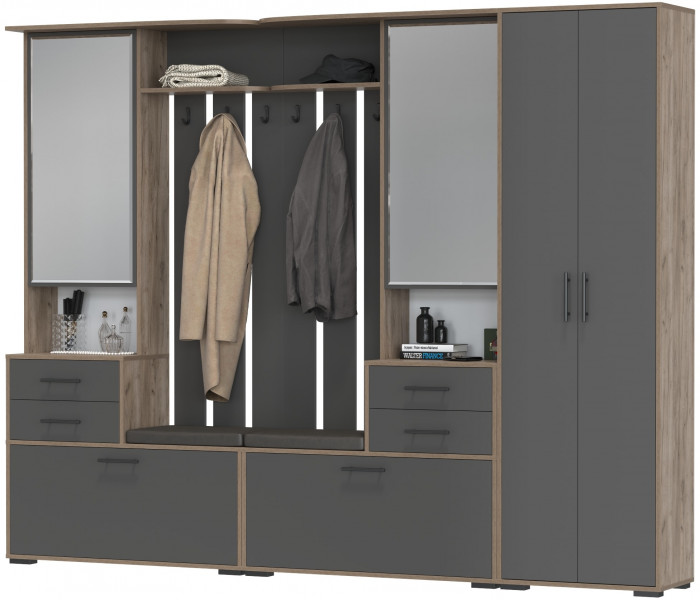 Прихожая Домино 3, дуб крафт табачный/графит