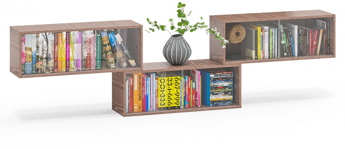 Три полки книжных С-МД-КН01, ясень шимо тёмный