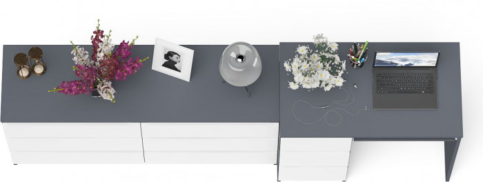 Мори компьютерный стол МС-6 левый + Комод МК1380.6, графит/белый