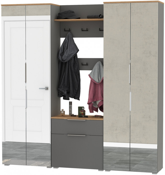Октава Прихожая 27, серый графит/дуб крафт золотой/фасады МДФ серый графит