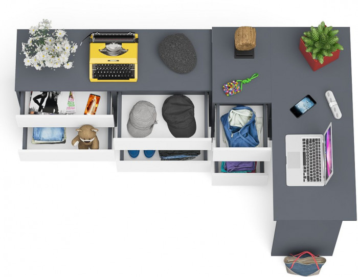 Мори компьютерный стол МС-16 левый + Комод МК1200.6, графит/белый