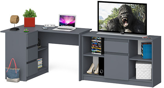 Мори компьютерный стол МС-16 левый + Тумба МТВ1204.1, графит