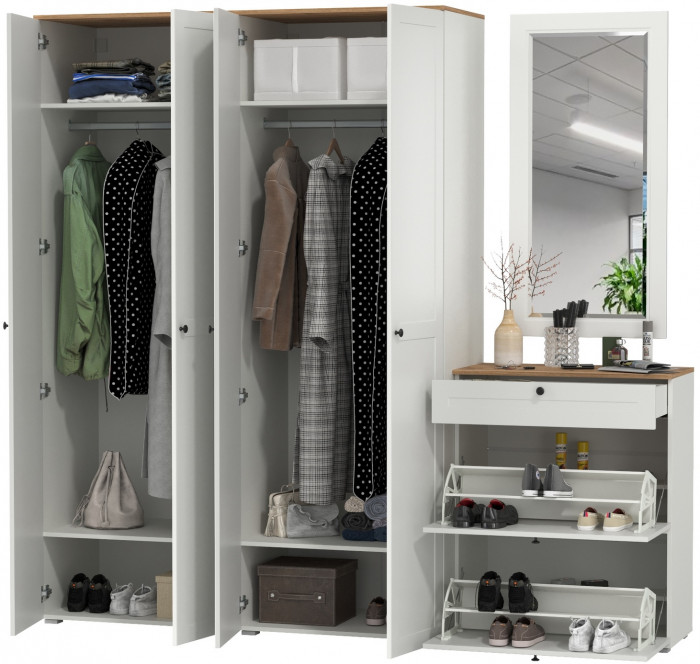 Остин Прихожая 28, белый шагрень/дуб крафт золотой