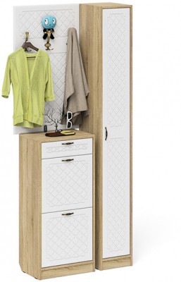 Прихожая П-6 Компоновка № 24, дуб сонома/фасады МДФ белое дерево фрезеровка ромб