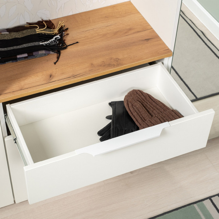 Октава Прихожая 28, белый шагрень/дуб крафт золотой/фасады МДФ белый шагрень