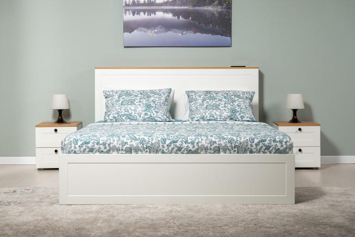 Остин 11.53 Кровать БЕЗ ортопеда, белый шагрень/дуб крафт золотой