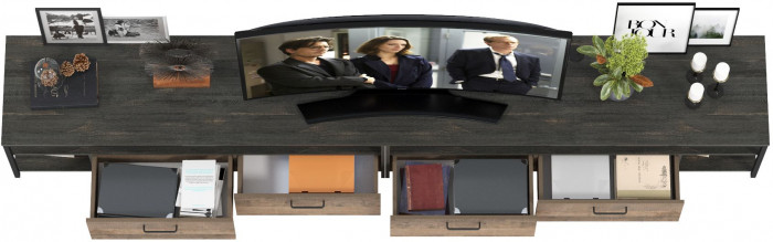 Трувор 13.70 Тумба под ТВ + 13.70 Тумба под ТВ, цвет дуб гранж песочный/интра, ШхГхВ 299,6х45,4х44,6 см., универсальная сборка