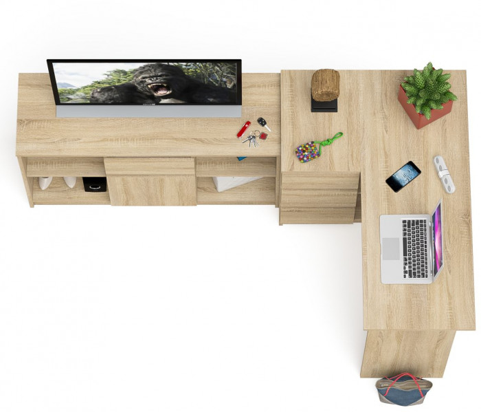 Мори компьютерный стол МС-16 левый + Тумба МТВ1204.1, дуб сонома