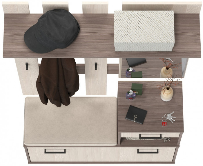 Лира ГК Прихожая 1 2-0714+2-3814 Тумба под обувь + Вешалка с зеркалом, цвет бодега тёмный/бодега светлый, ШхГхВ 100х33х185 см., универсальная сборка