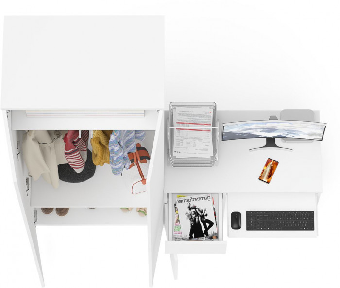 Мори Стол компьютерный МС-1 левый + Шкаф МШ800.1, цвет белый, ШхГхВ 170,4х50,4х209,6 см., выдвижной ящик слева, НЕ универсальная сборка