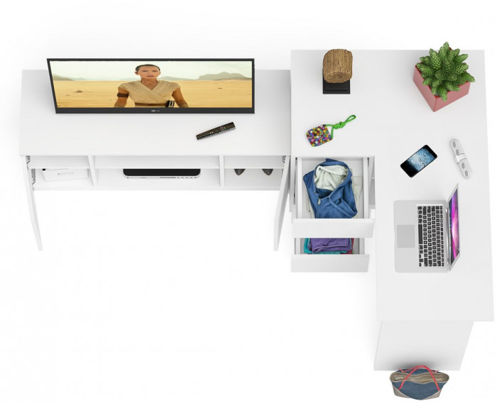 Мори Стол компьютерный МС-16 левый + Тумба МТВ1200.1, цвет белый, ШхГхВ 244,8х84,9х76,6 см., выдвижные ящики слева, НЕ универсальная сборка