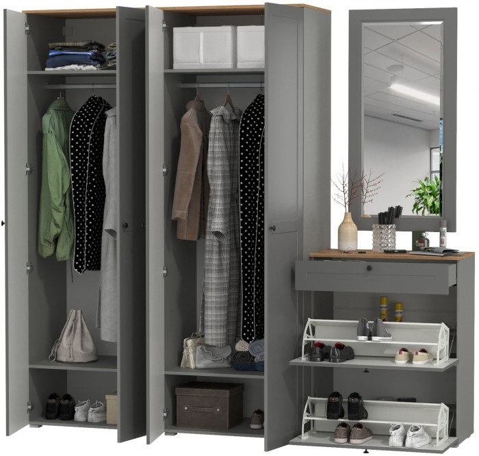 Остин Прихожая 28, серый графит/дуб крафт золотой