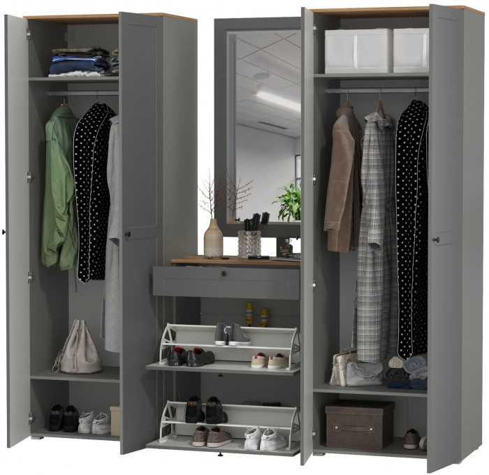 Остин Прихожая 28, серый графит/дуб крафт золотой