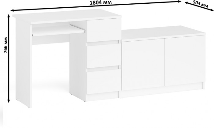 Мори Стол компьютерный МС-6 правый + Тумба МА900.1, цвет белый, ШхГхВ 180,4х50,4х76,6 см., выдвижные ящики справа, НЕ универсальная сборка