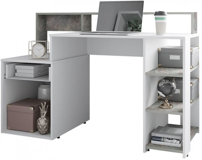 Стол компьютерный "Лайф" бетон/белый