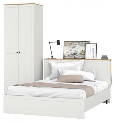 Остин 11.53 Кровать + ортопед + 13.224 Шкаф, белый шагрень/дуб крафт золотой