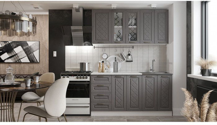 Кухня МДФ Агава 1600 (Акация белая / Мята, Белый)